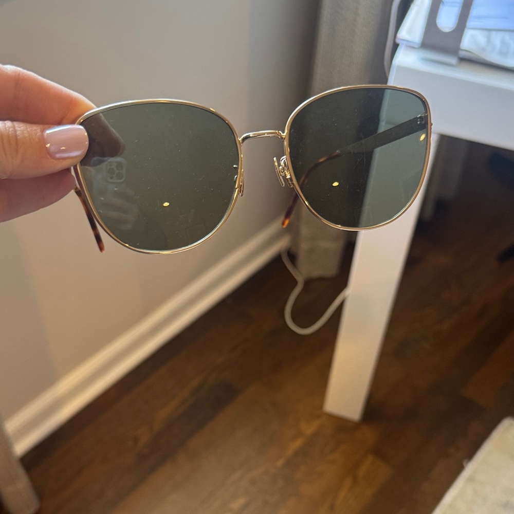 Yves Saint Laurent Women’s Sunglasses - Silver Frame, Dark Green Lenses - Picture 3 of 5